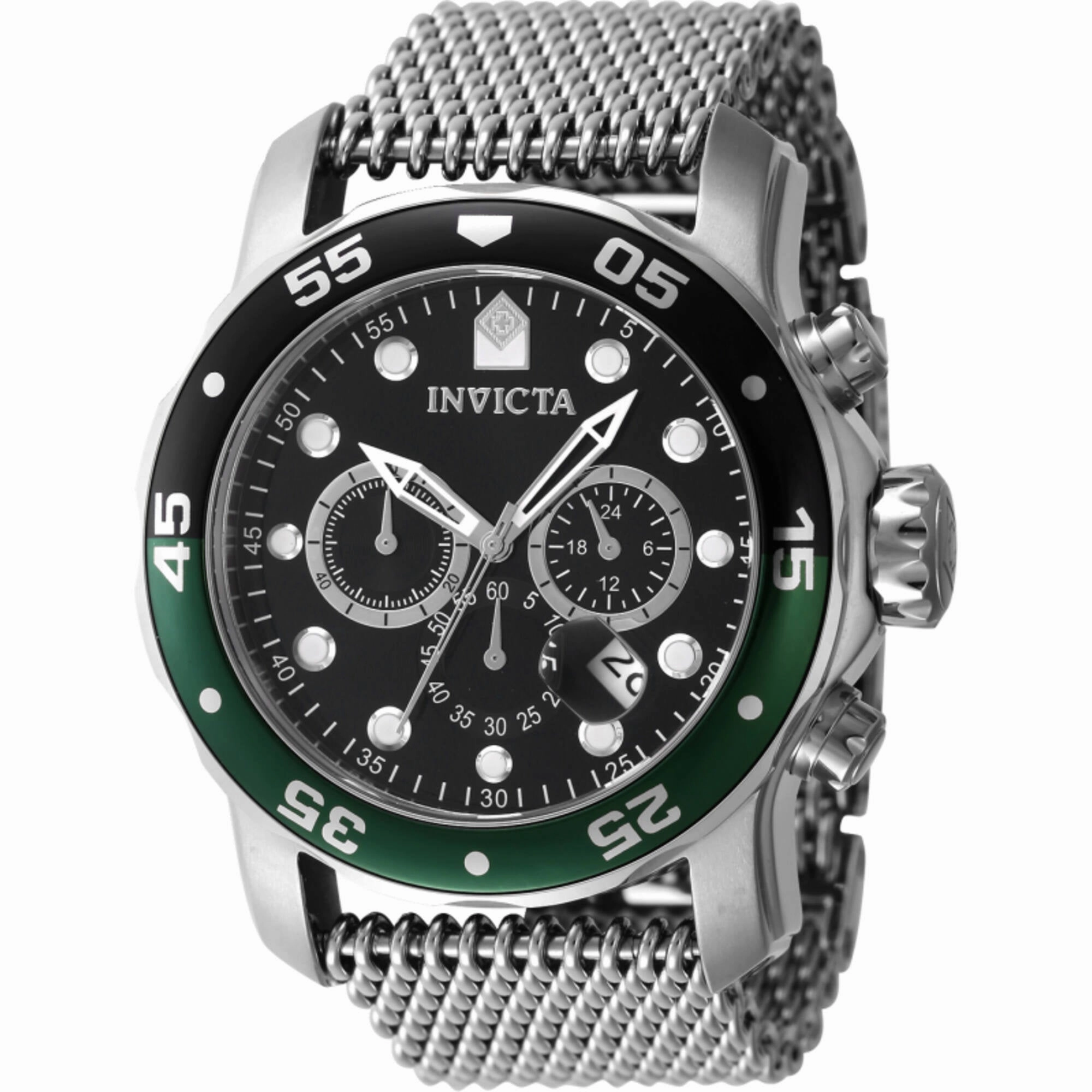 Invicta Men's Watch - Pro Diver Black and Green Rotating Bezel Mesh Bracelet | 47631