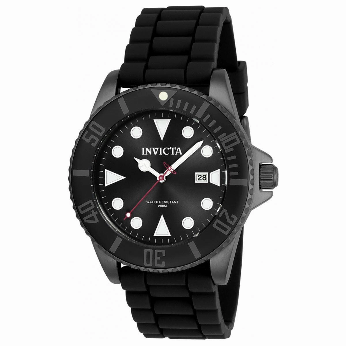 Invicta Men's Watch - Pro Diver Black Bezel Gunmetal Case Silicone Strap | 90305