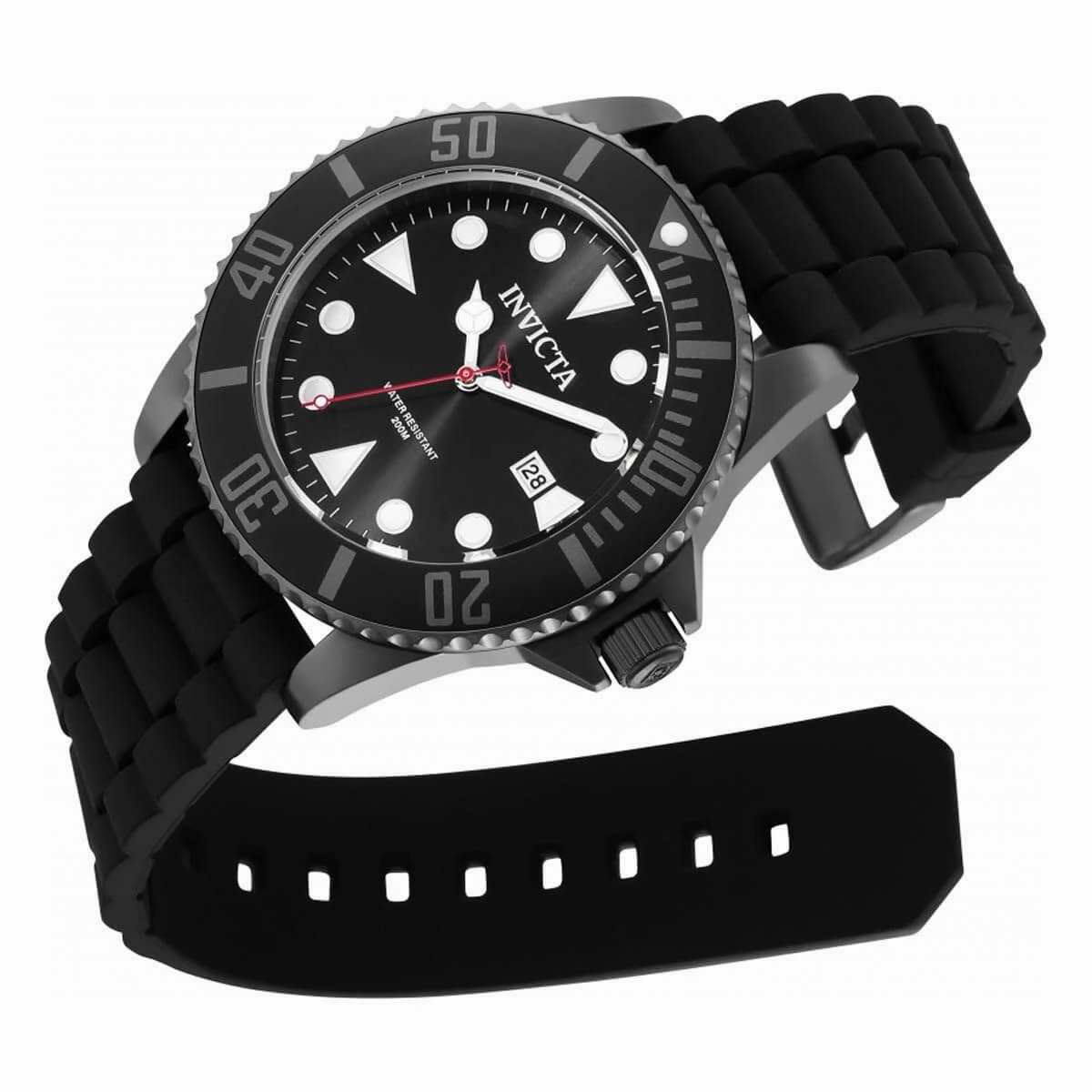 Invicta Men's Watch - Pro Diver Black Bezel Gunmetal Case Silicone Strap | 90305