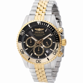 Invicta Men's Watch - Pro Diver Chronograph Black and Gold Tone Dial Bracelet | 44720