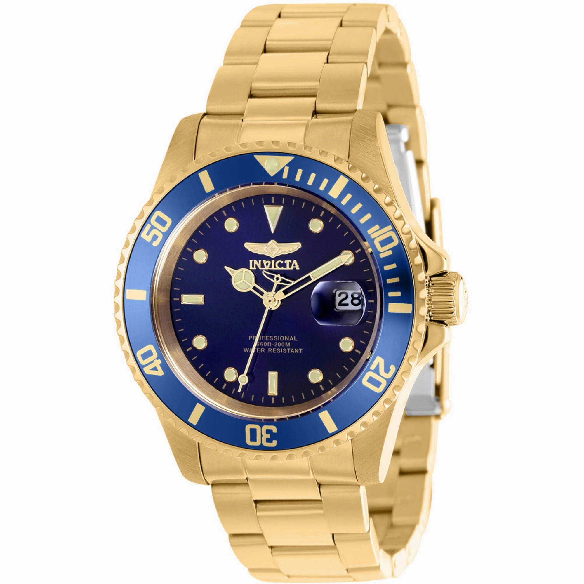 Invicta Men's Watch - Pro Diver Quartz Blue Dial Yellow Gold Steel Bracelet | 37159