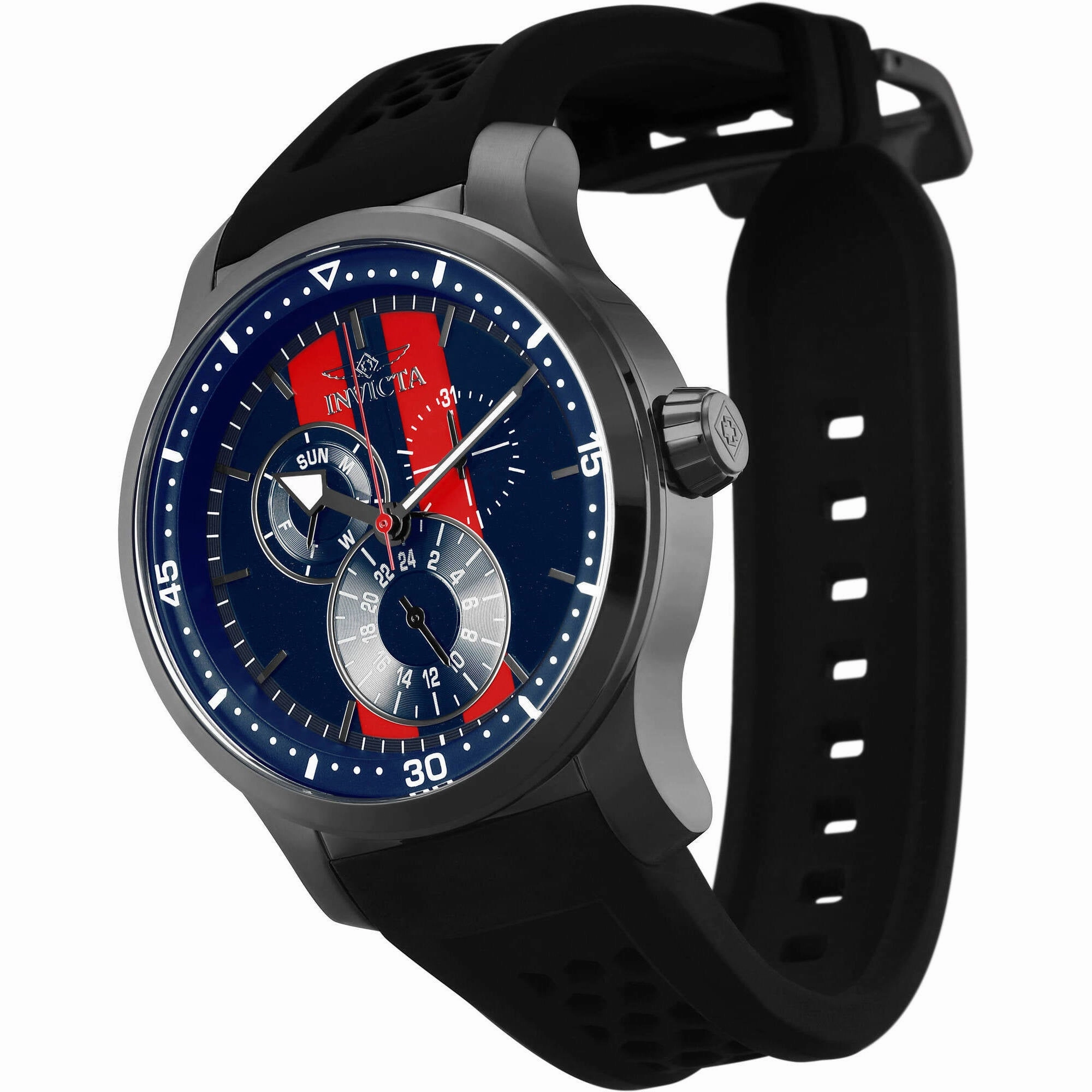 Invicta Men's Watch - S1 Rally Red and Blue Dial Black Silicone Strap Date-Day | 34036