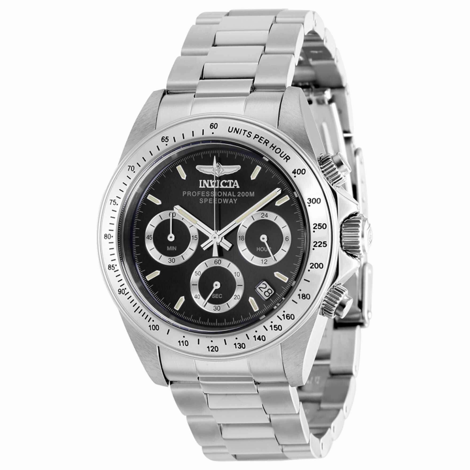 Invicta Men's Watch - Speedway Black Dial Silver Stainless Steel Bracelet | 37168