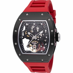Invicta Men's Watch S1 Rally Black and Silver Tone Skeleton Dial Red Strap 49027