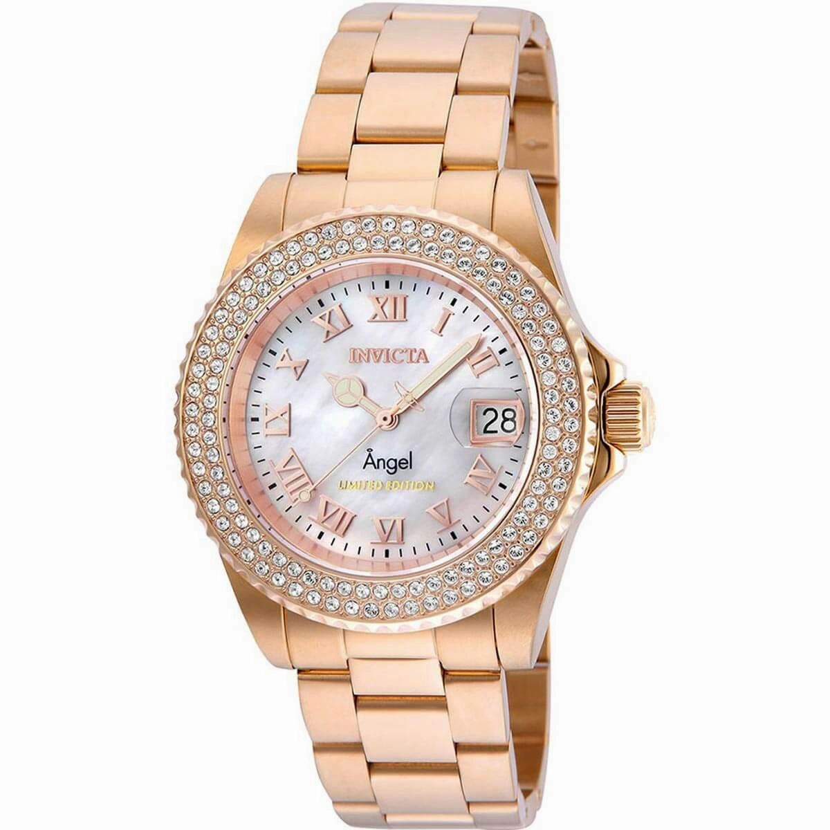 Invicta Women's Quartz Watch - Angel Crystal White MOP Dial Rose Gold Bracelet | 24615