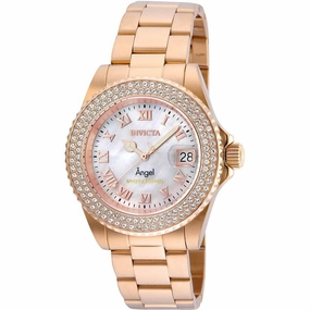 Invicta Women's Quartz Watch - Angel Crystal White MOP Dial Rose Gold Bracelet | 24615