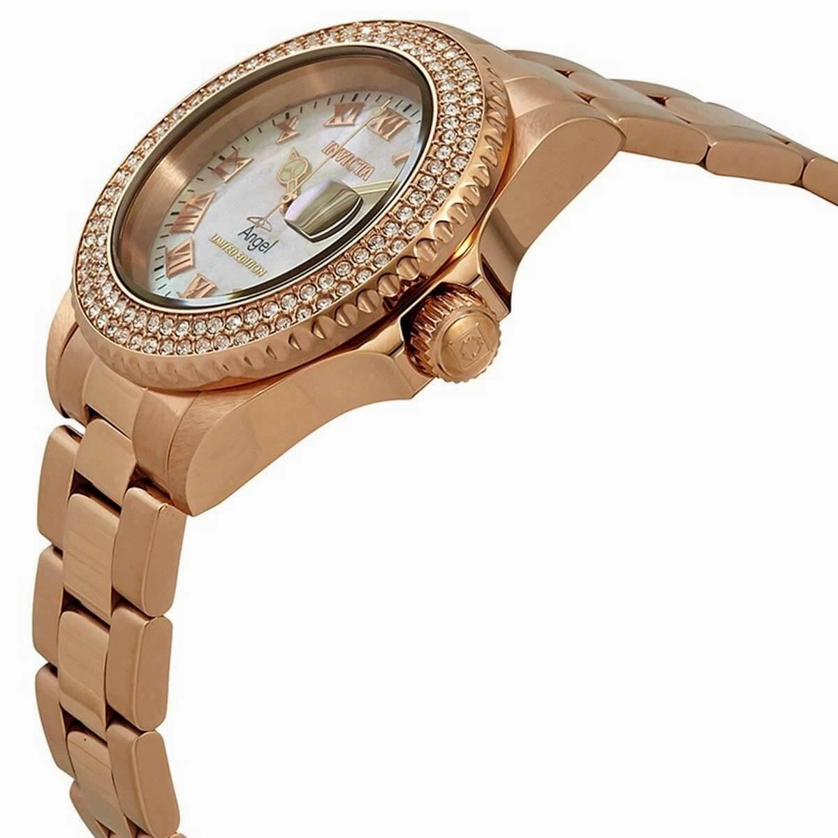 Invicta Women's Quartz Watch - Angel Crystal White MOP Dial Rose Gold Bracelet | 24615