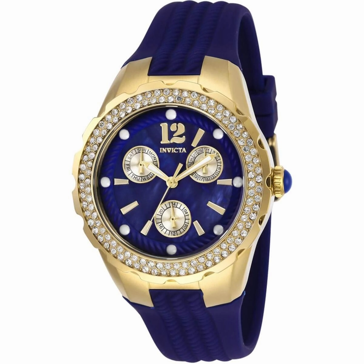Invicta Women's Quartz Watch - Angel Yellow Gold Case Blue Rubber Strap | 29087
