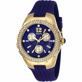 Invicta Women's Quartz Watch - Angel Yellow Gold Case Blue Rubber Strap | 29087