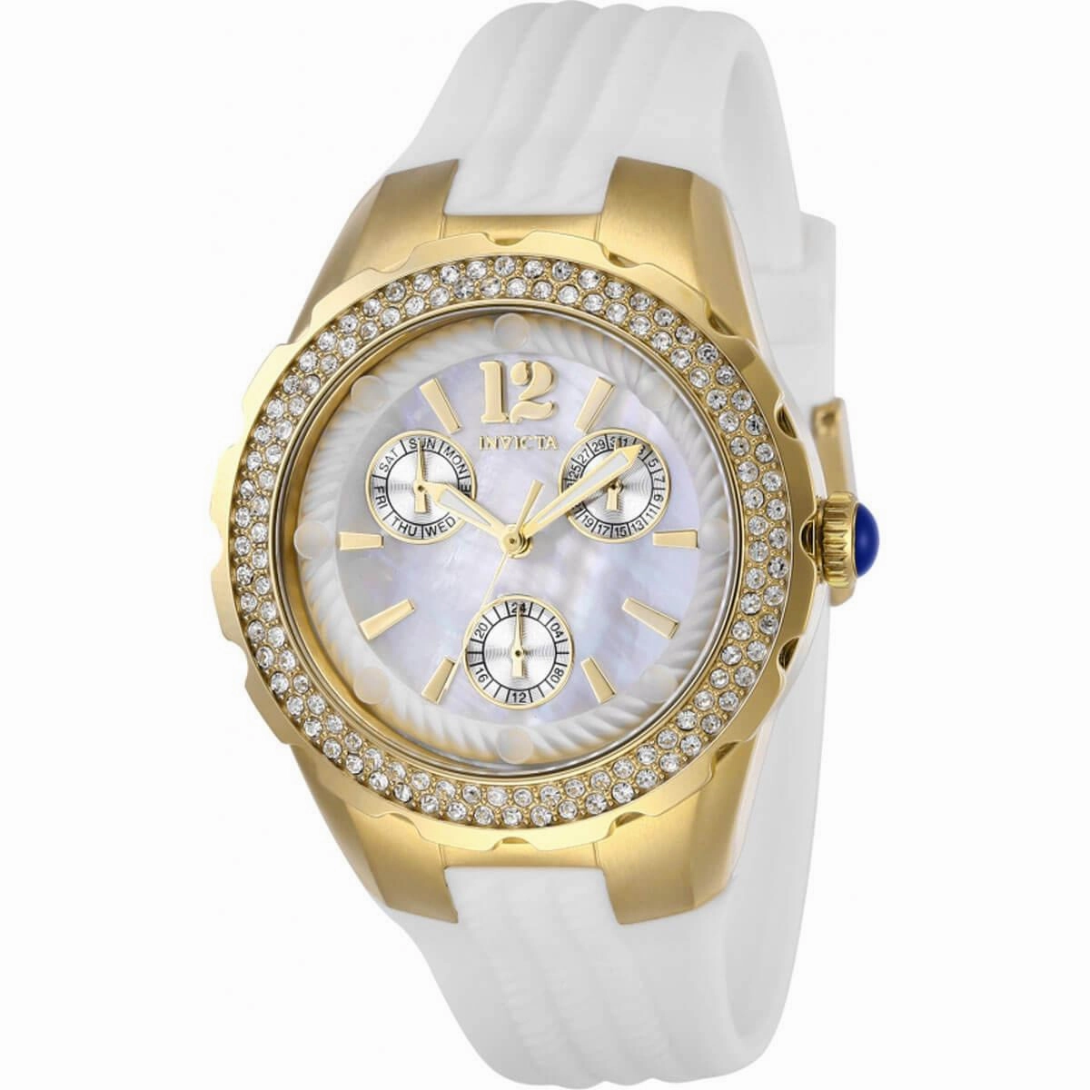 Invicta Women's Quartz Watch - Angel Yellow Gold Case Oyster White Dial Strap | 29086
