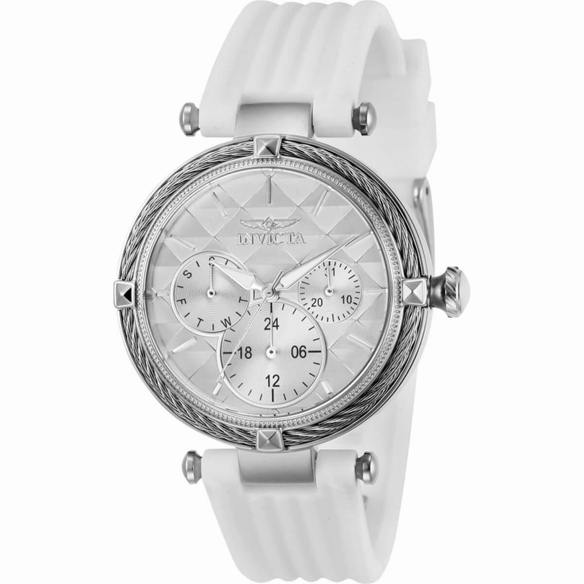Invicta Women's Quartz Watch - Bolt Silver Tone Case White Dial Rubber Strap | 28964