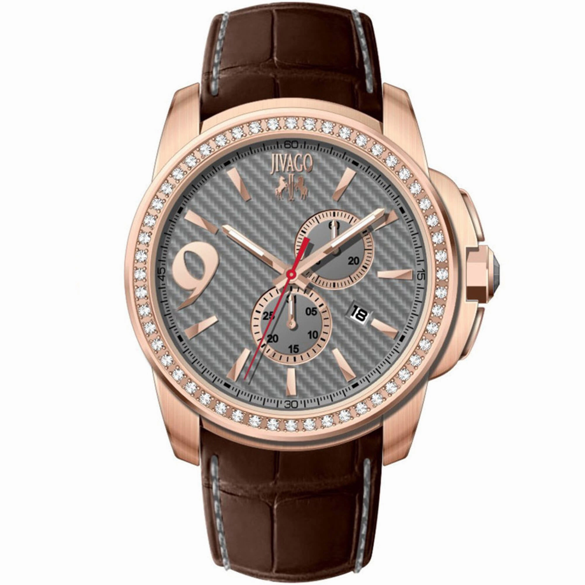 Jivago Men's Watch - Gliese Swiss Quartz Chronograph Grey Dial Brown Strap | JV1532