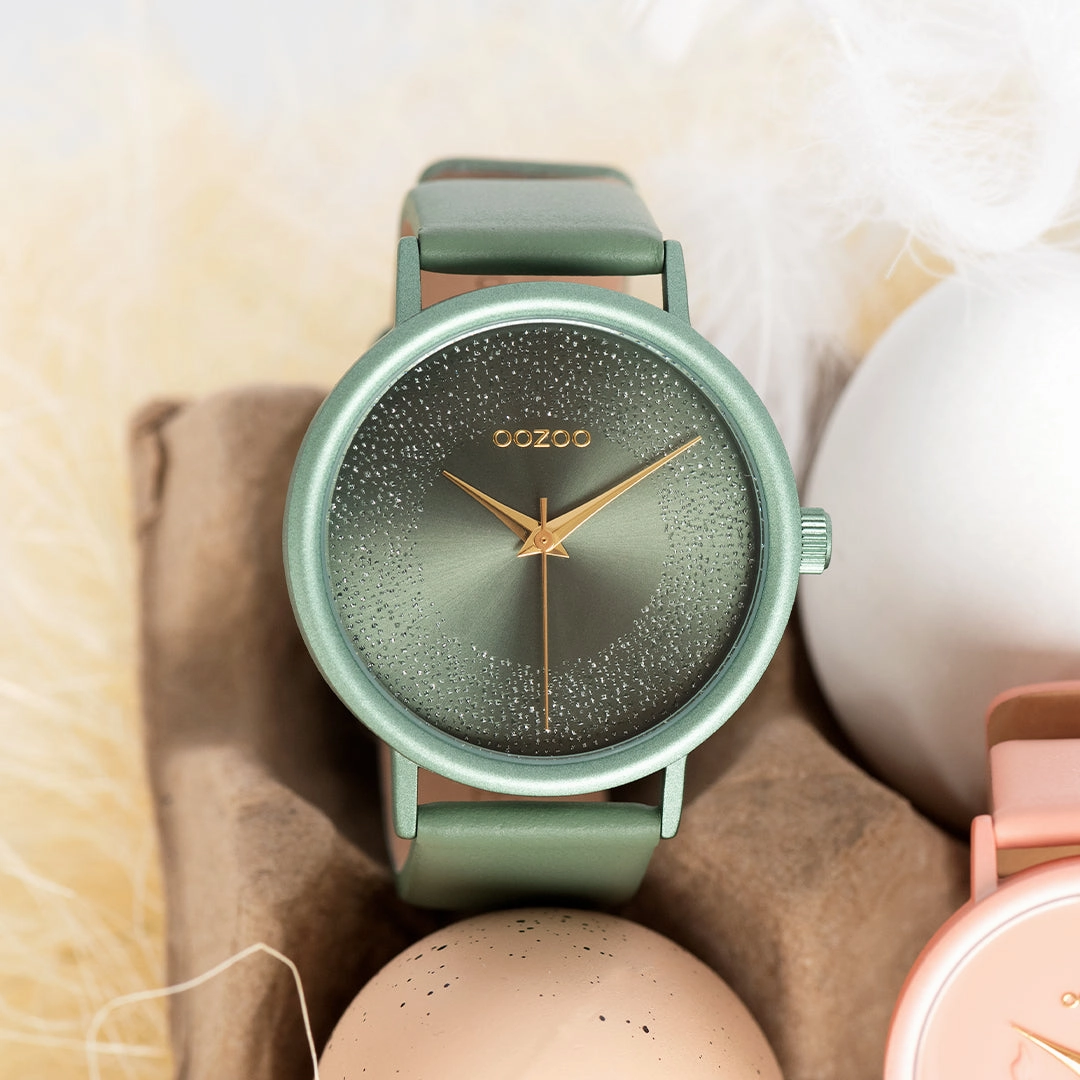 Lily pad green OOZOO watch with leather strap - C10582