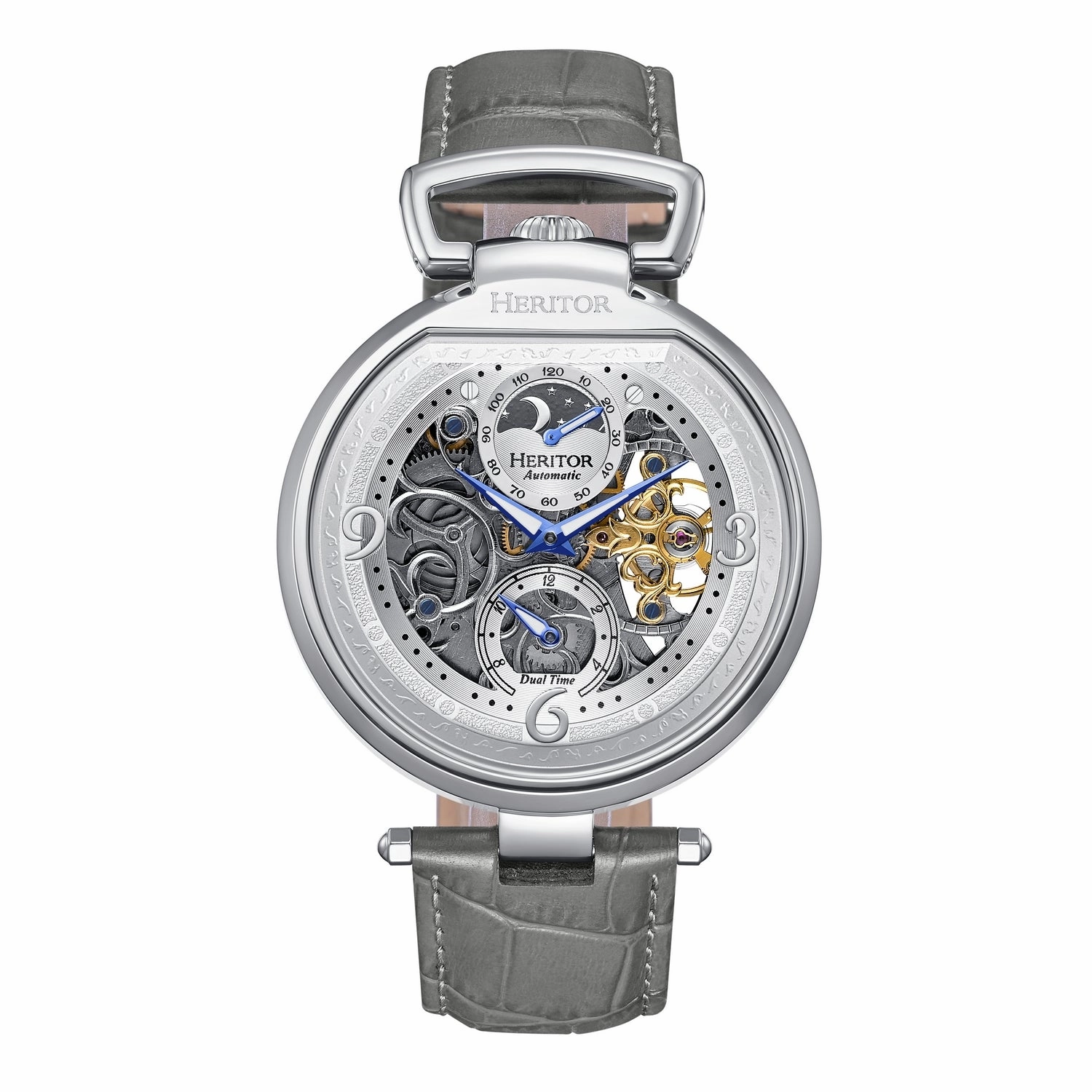Lincoln Leather-Band Skeleton Watch with Moon Phase