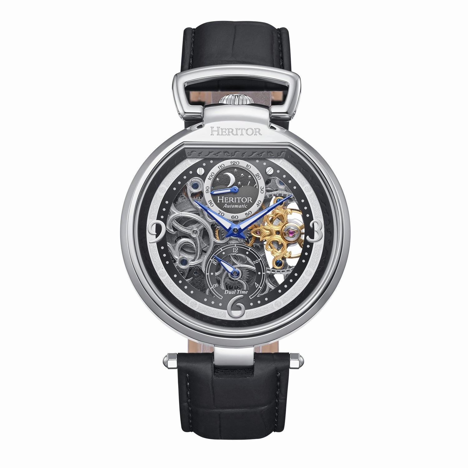 Lincoln Leather-Band Skeleton Watch with Moon Phase