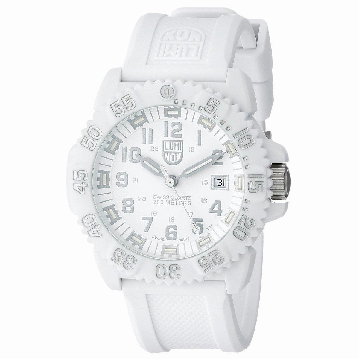 Luminox 3057.WO Men's Navy Seal Colormark White Dial White Silicone Strap Dive Watch