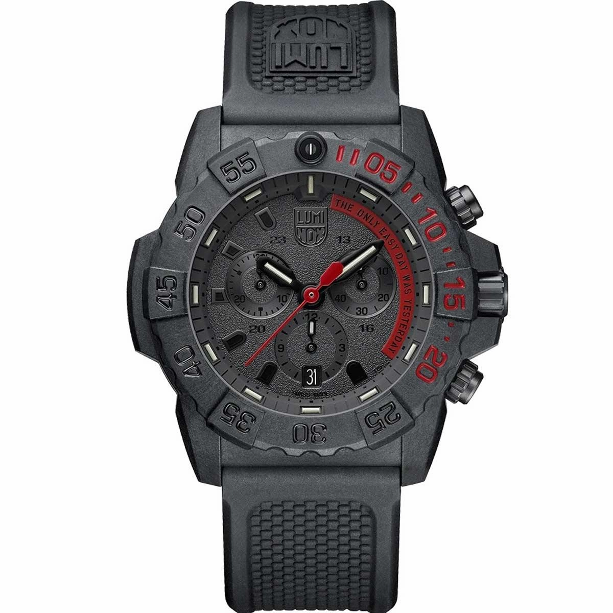 Luminox Men's Chronograph Watch - Navy Seal Black and Red Dial Strap | 3581.EY