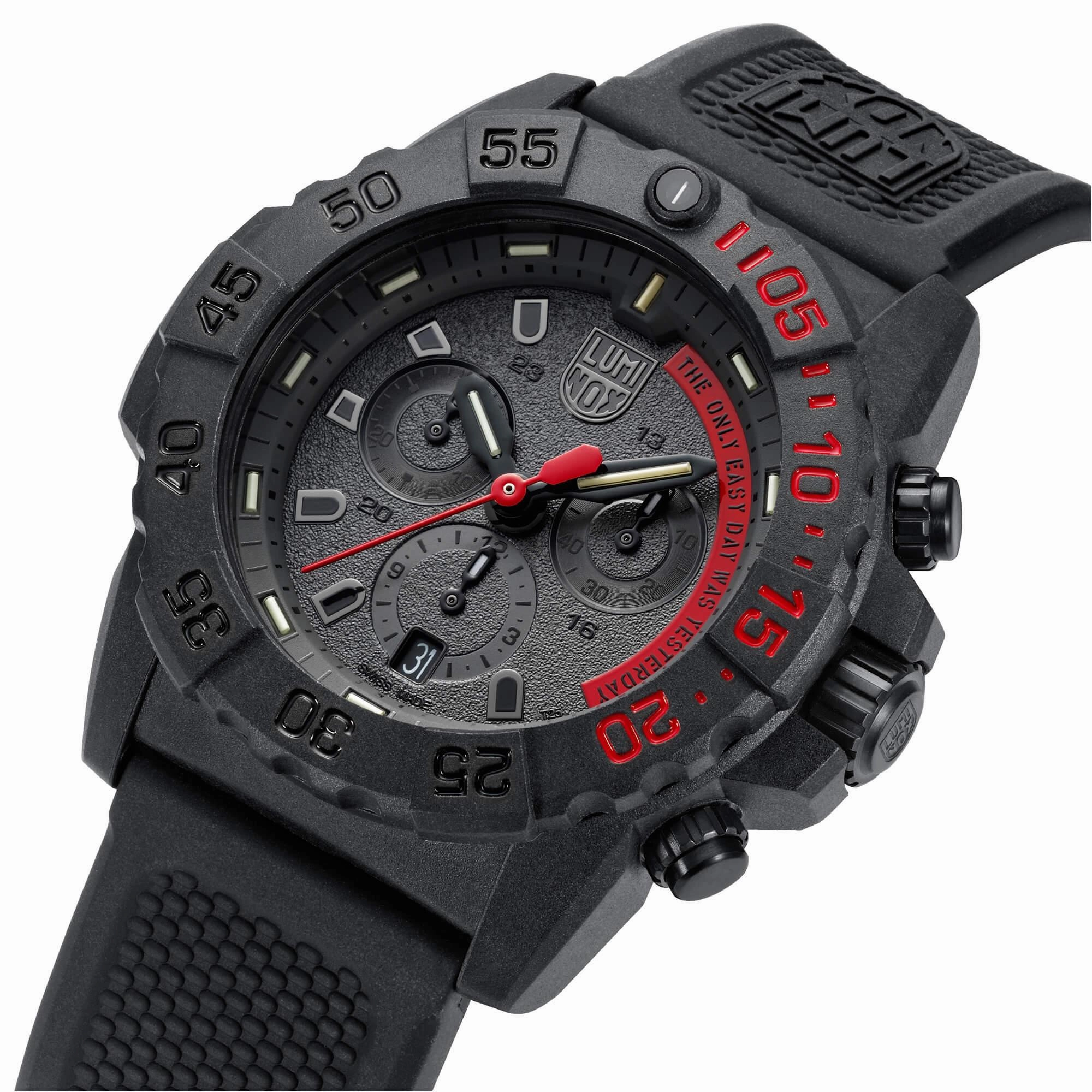 Luminox Men's Chronograph Watch - Navy Seal Black and Red Dial Strap | 3581.EY