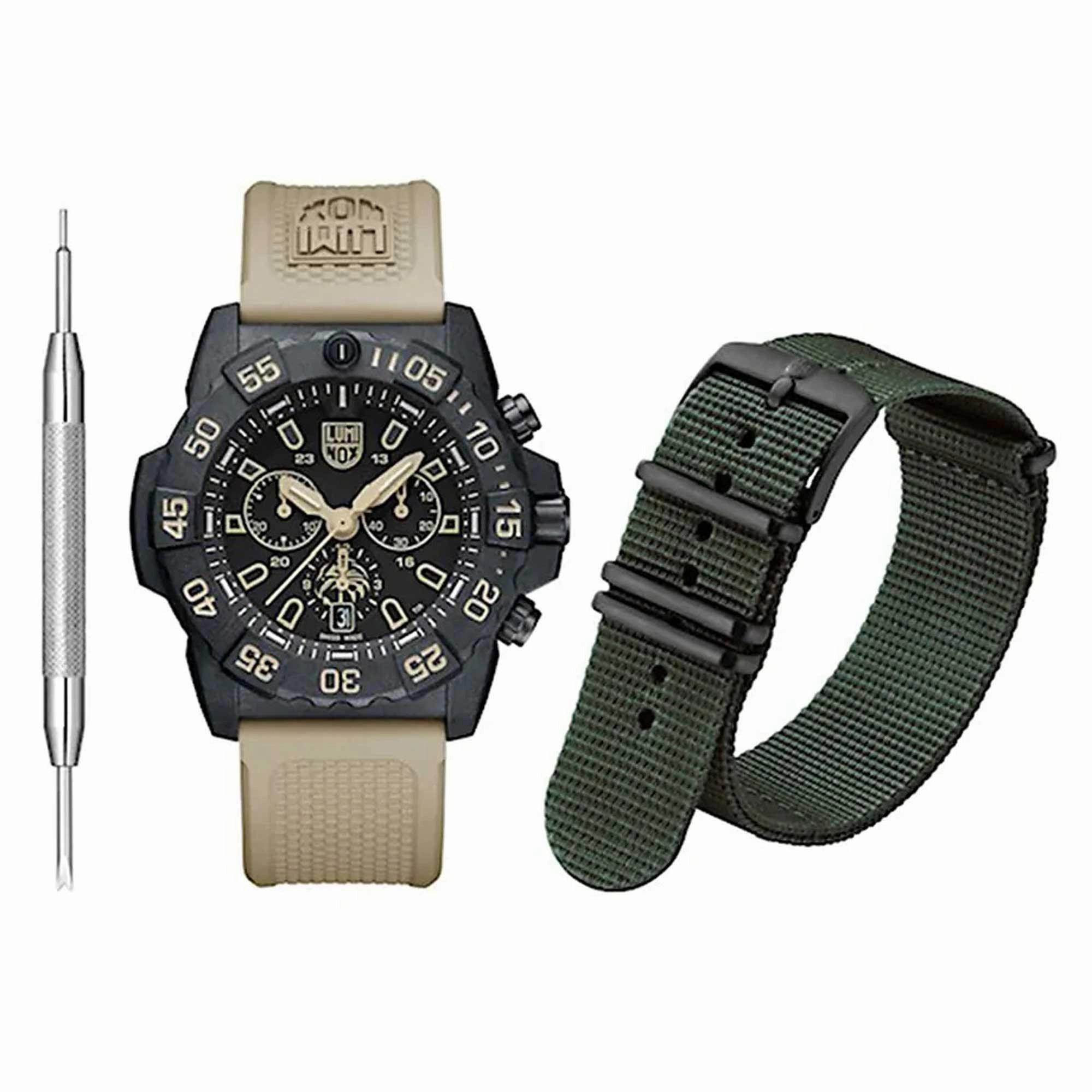 Luminox Men's Chronograph Watch - Navy Seal Black Dial Beige Strap | 3590.NSF.SET