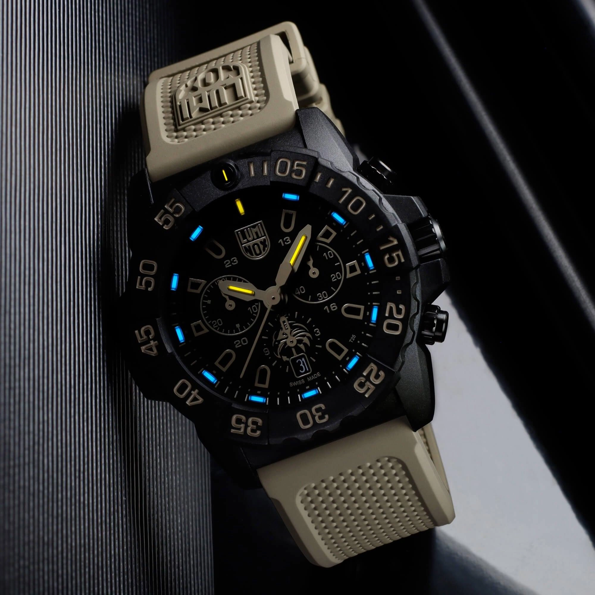 Luminox Men's Chronograph Watch - Navy Seal Black Dial Beige Strap | 3590.NSF.SET
