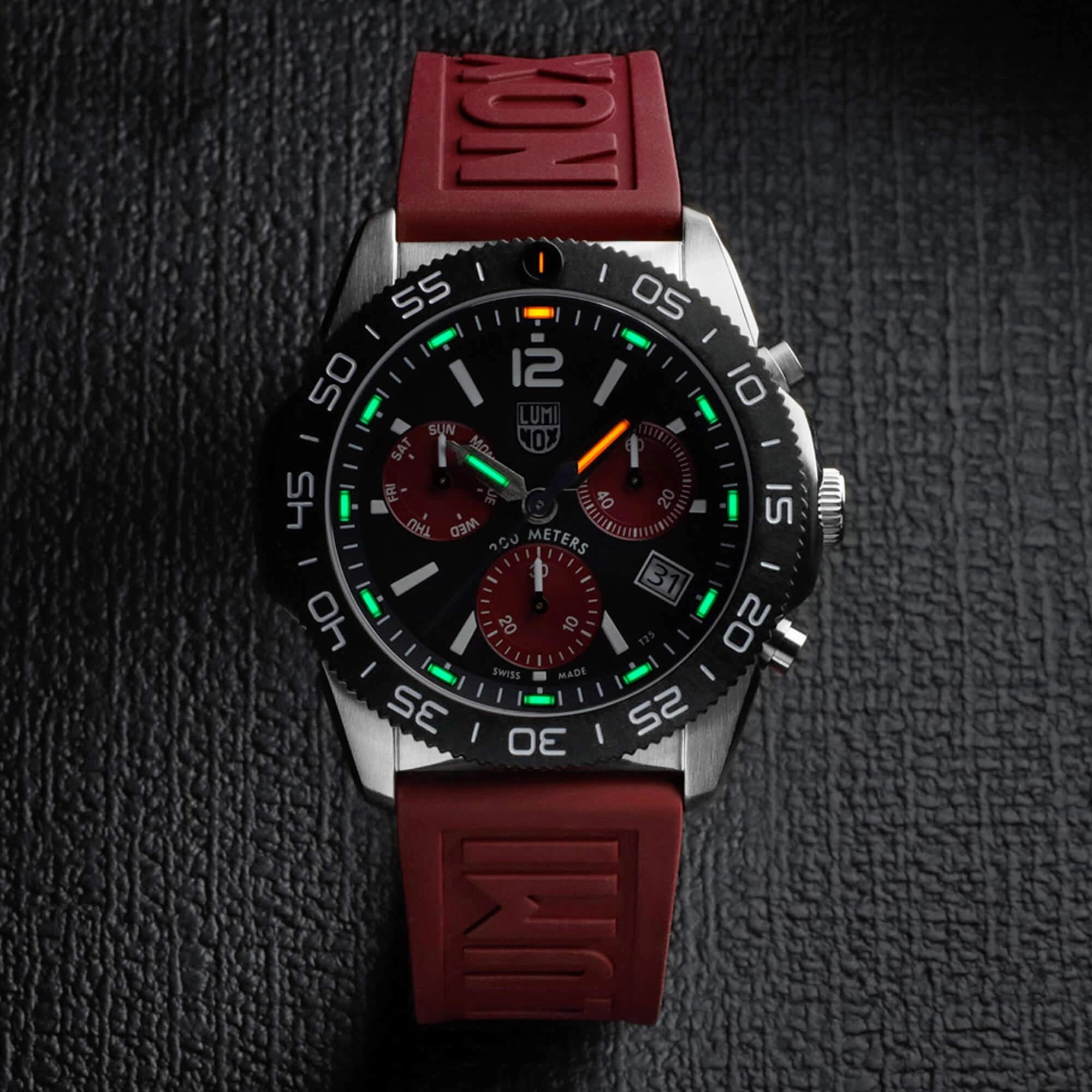 Luminox Men's Chronograph Watch - Pacific Diver Black/Crimson Dial Strap | XS.3155.1
