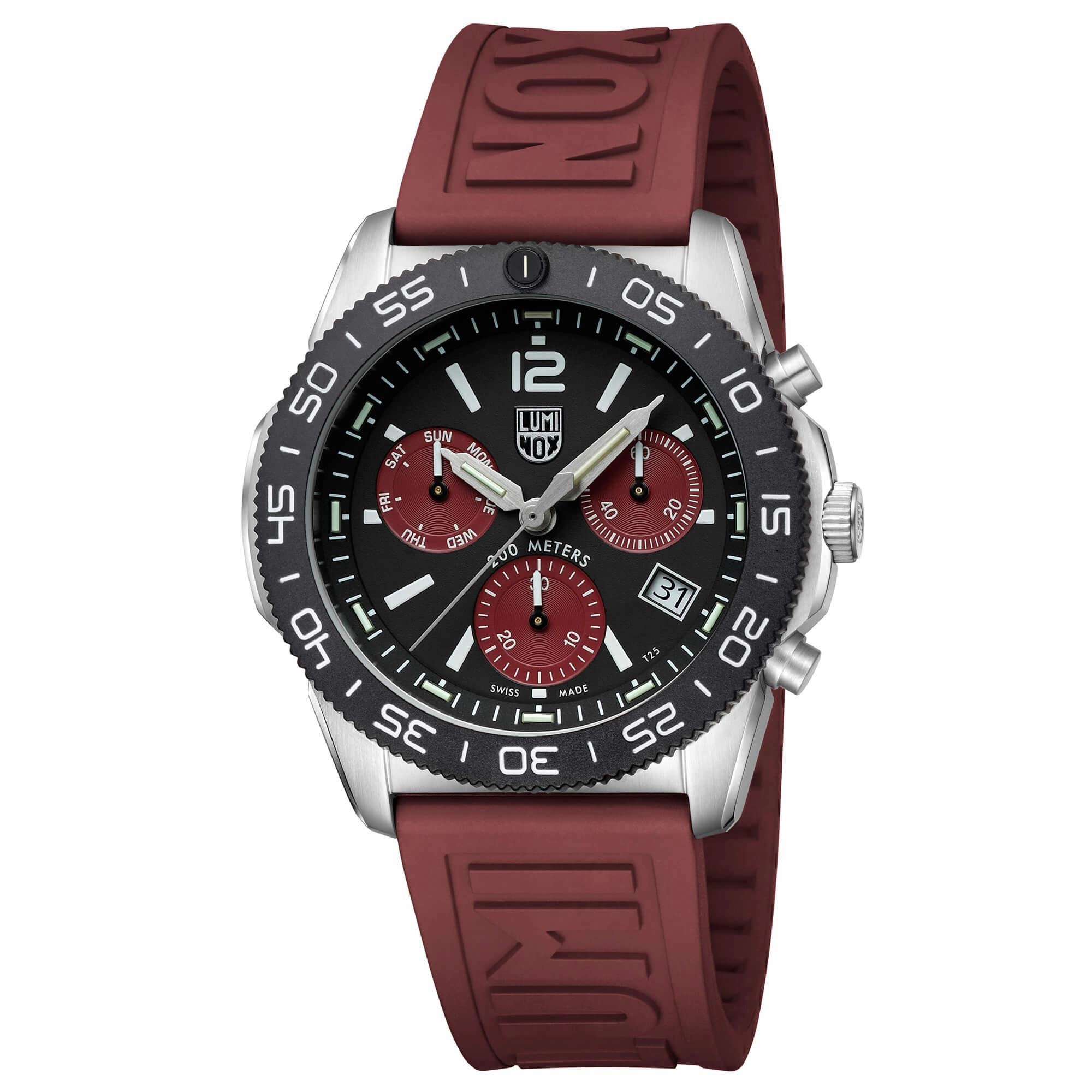 Luminox Men's Chronograph Watch - Pacific Diver Black/Crimson Dial Strap | XS.3155.1