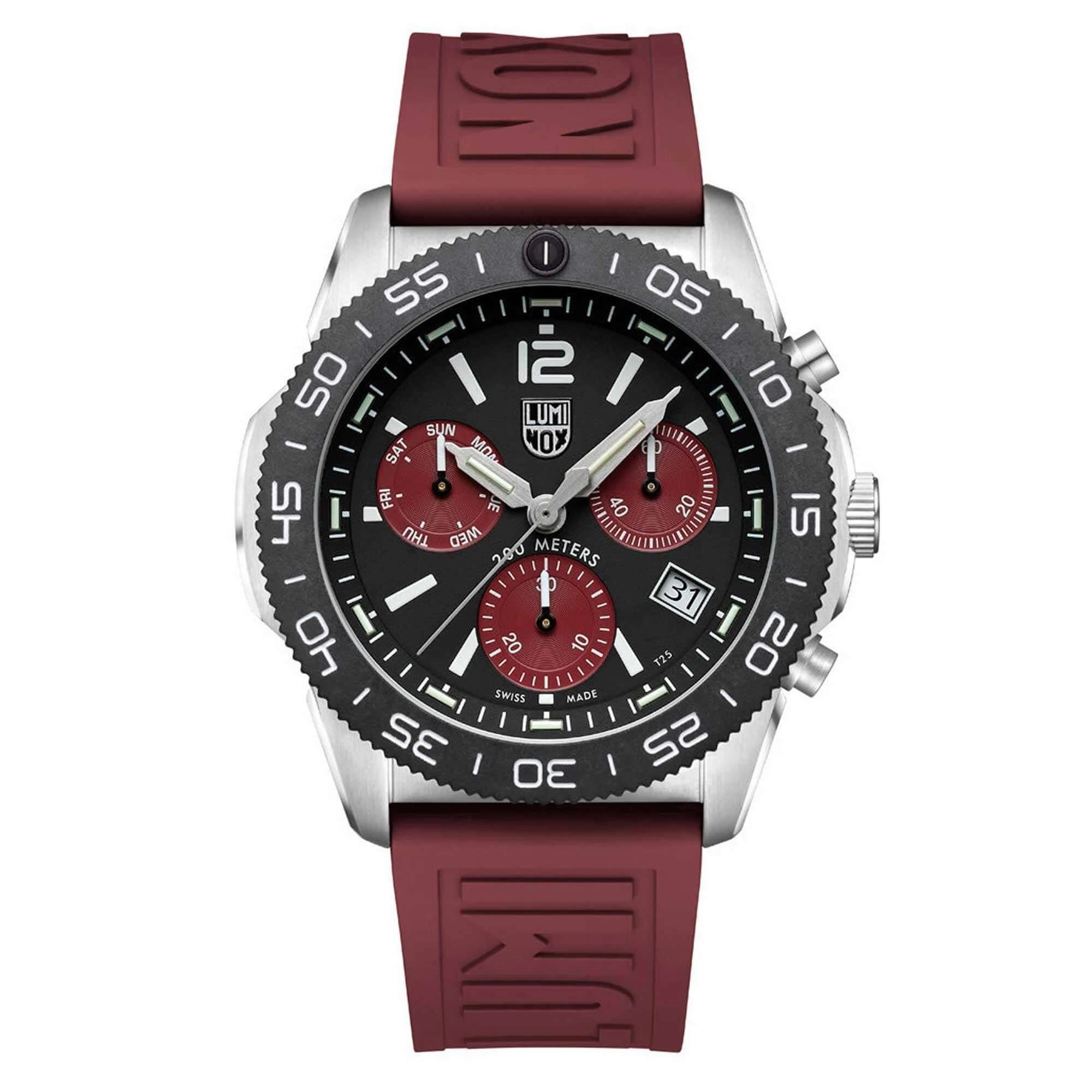 Luminox Men's Chronograph Watch - Pacific Diver Black/Crimson Dial Strap | XS.3155.1