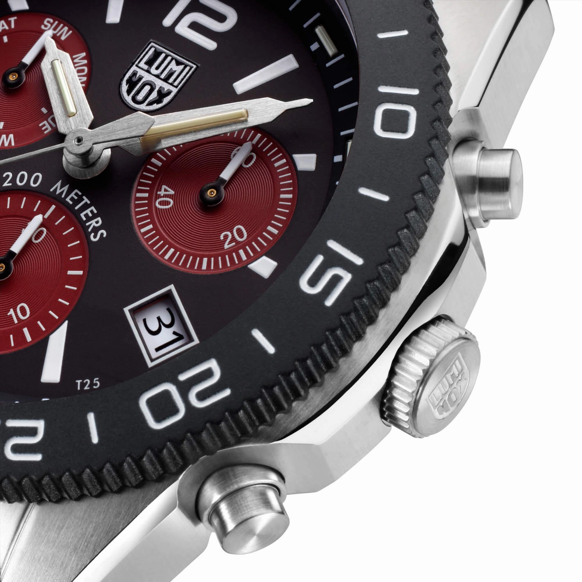 Luminox Men's Chronograph Watch - Pacific Diver Black/Crimson Dial Strap | XS.3155.1