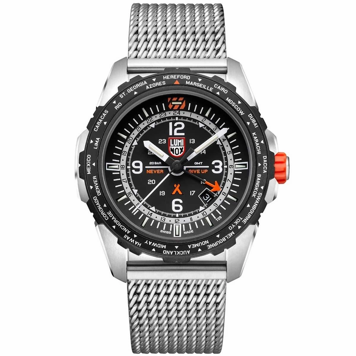 Luminox Men's Swiss Quartz Watch - Bear Grylls Survival Air GMT Silver Bracelet | 3762