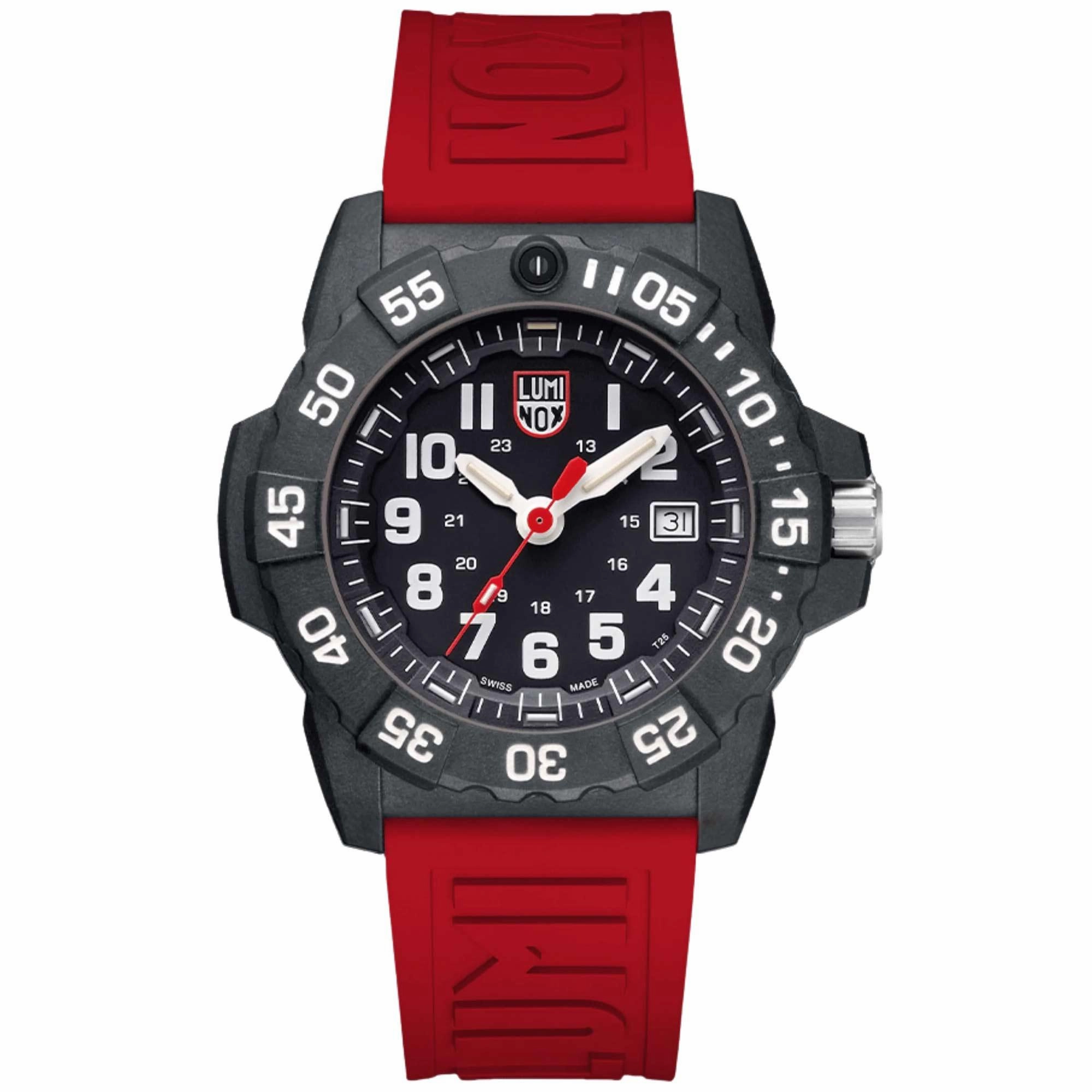 Luminox Men's Watch - Navy Seal Volition Rotating Bezel Red Rubber Strap | XS.3501.V
