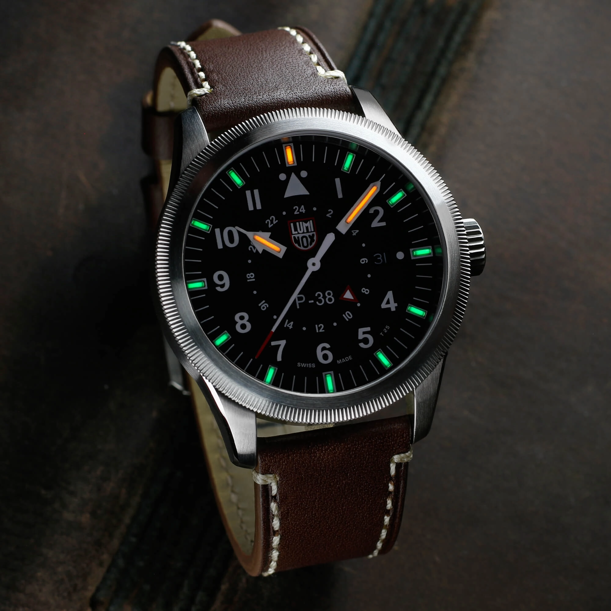 Luminox Men's Watch - P-38 Lightning Date Display Brown Leather Strap | XA.9521
