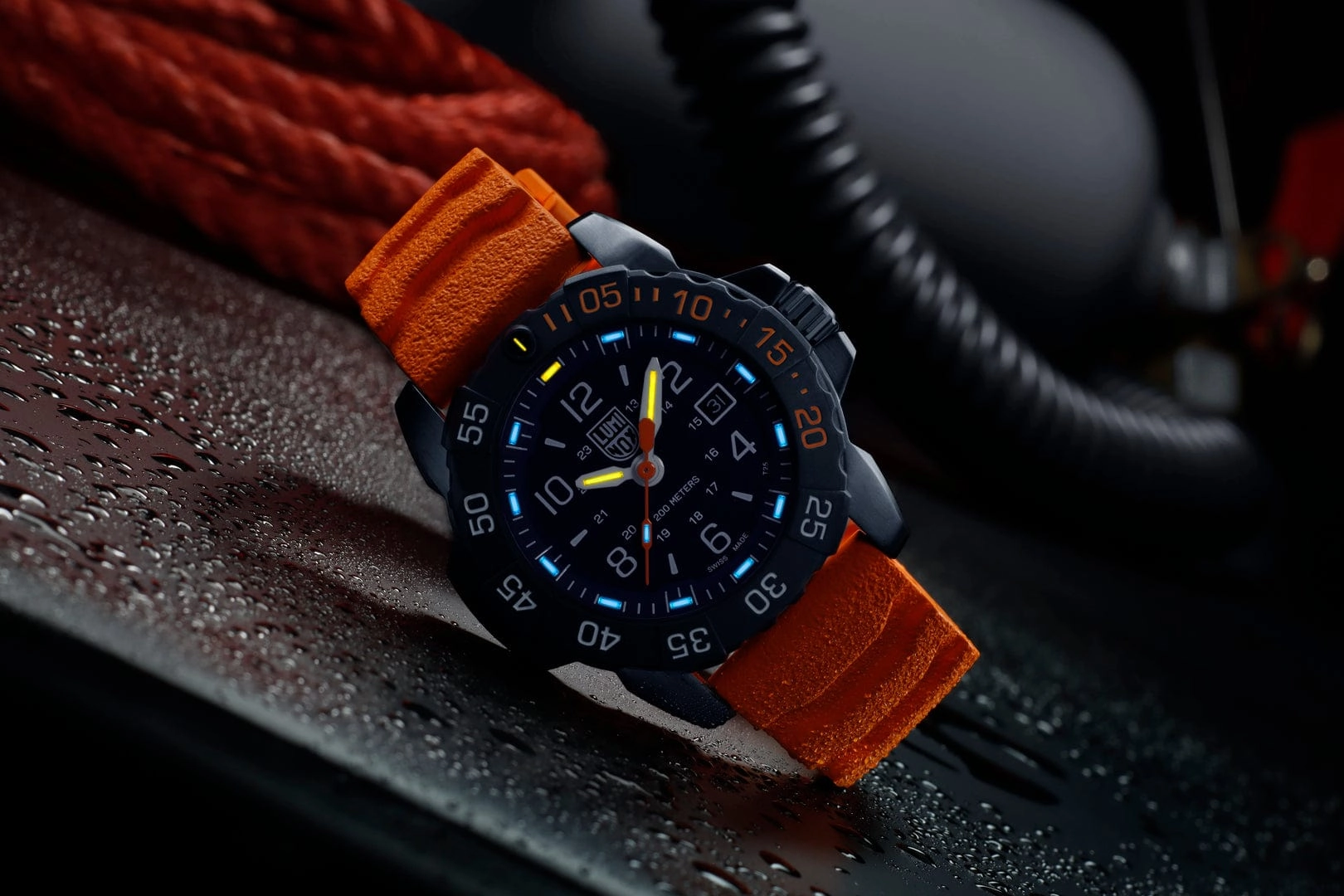 Luminox Navy Seal Blue Dial Orange Rubber Strap Watch XS.3253.CBNSF.SET