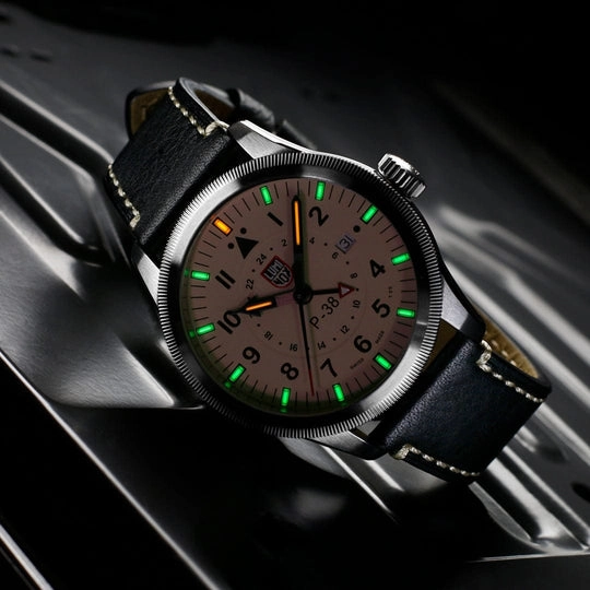 Luminox P38 Lightning Pilot Black Leather Strap Men's Watch XA.9527