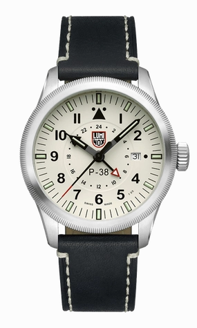 Luminox P38 Lightning Pilot Black Leather Strap Men's Watch XA.9527