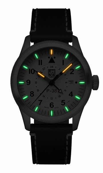 Luminox P38 Lightning Pilot Black Leather Strap Men's Watch XA.9527