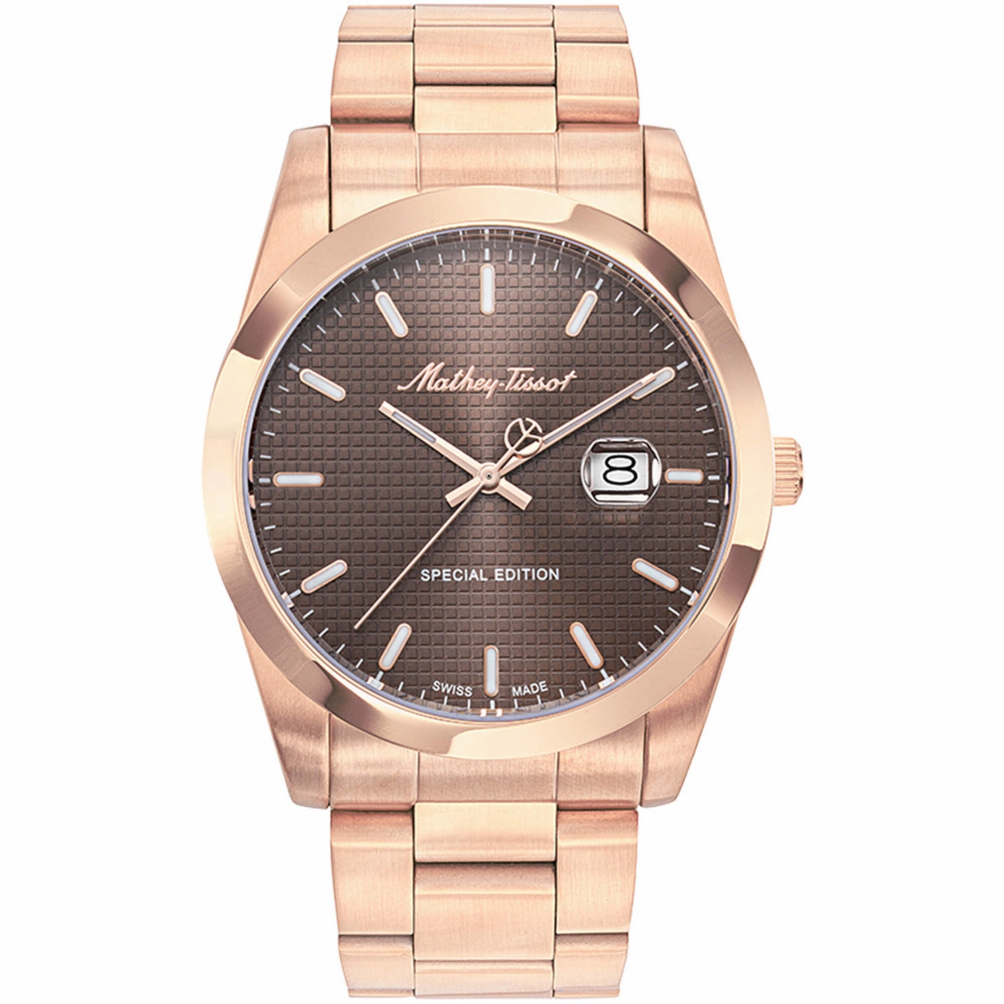 Mathey Tissot Men's Watch - Classic Brown Dial Rose Gold Steel Bracelet | H452PRM