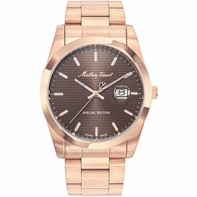 Mathey Tissot Men's Watch - Classic Brown Dial Rose Gold Steel Bracelet | H452PRM