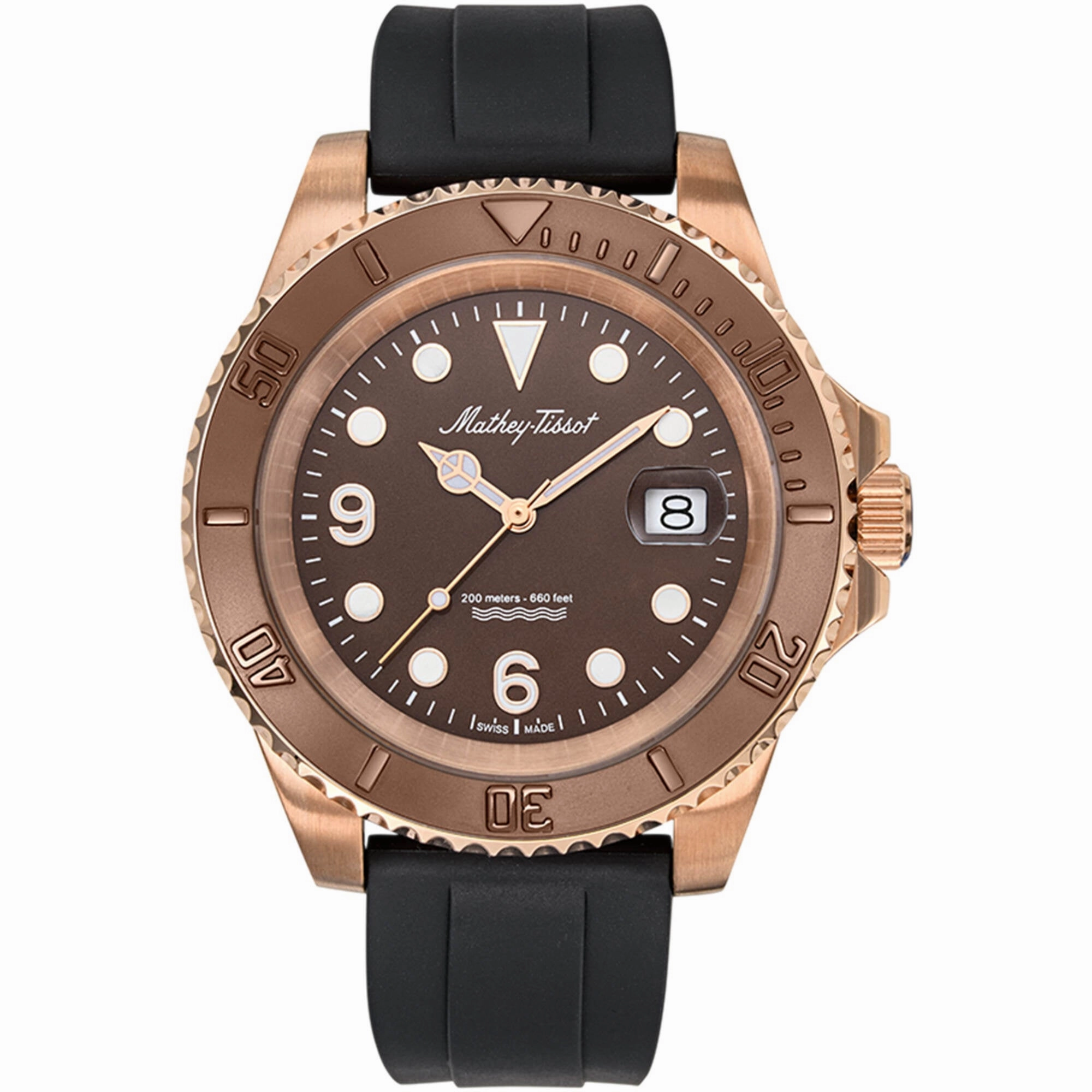 Mathey Tissot Men's Watch - Classic Quartz Brown Dial Black Rubber Strap | H909PM