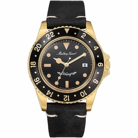 Mathey Tissot Men's Watch - Vintage Quartz Yellow Gold Case Black Dial Strap | H900PLN
