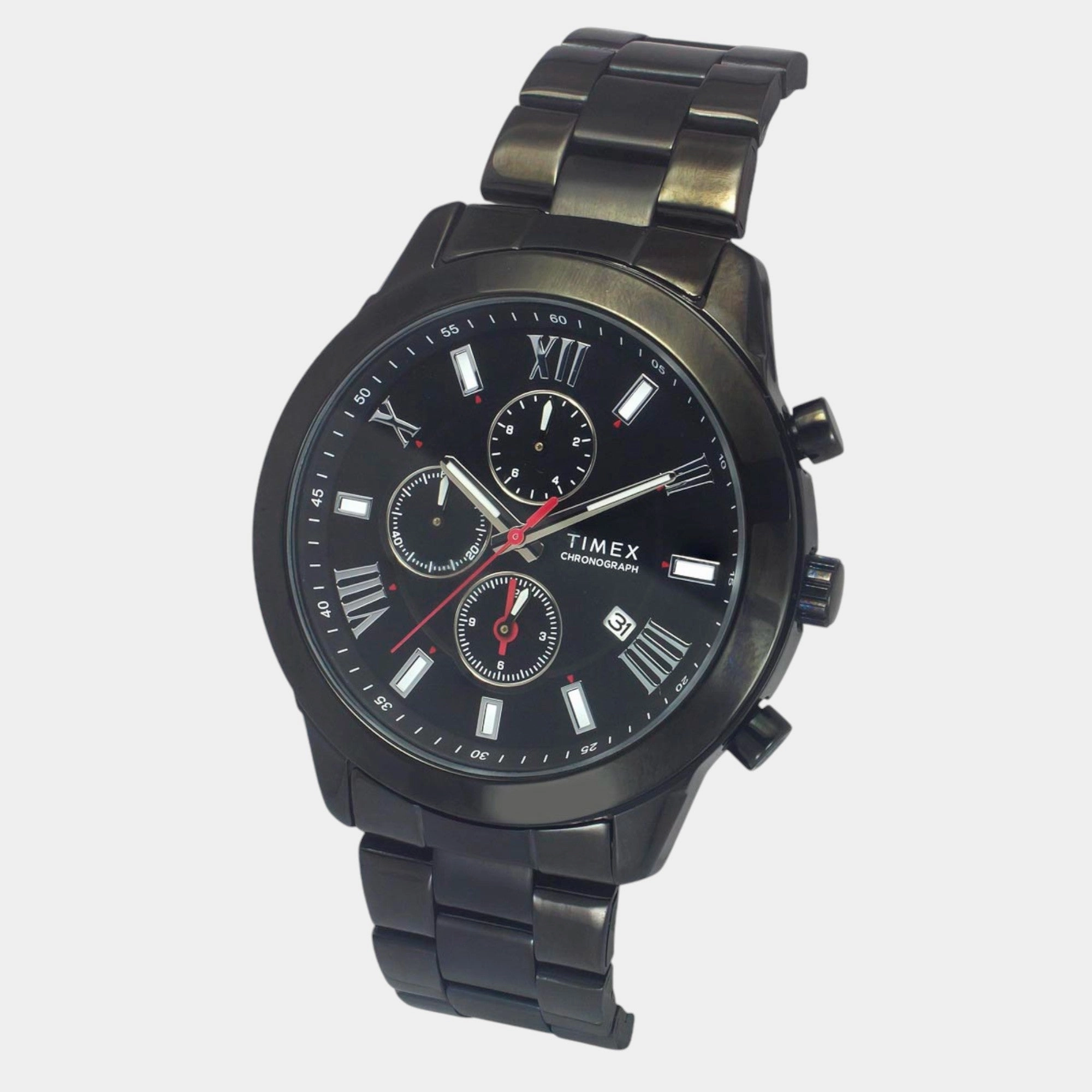 Men Quartz Black Dial Chronograph Stainless Steel Watch TWEG18518