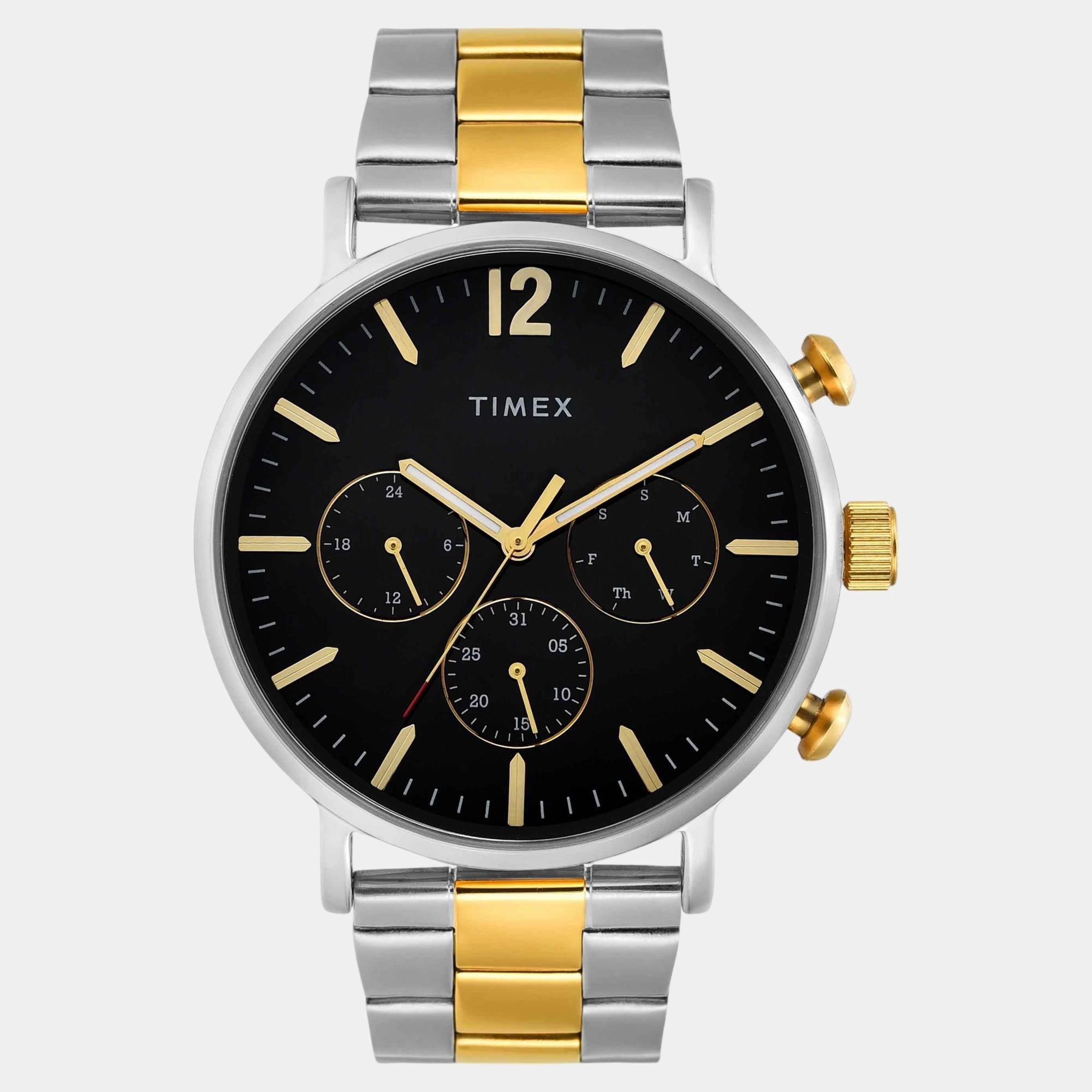 Men Quartz Black Dial Multi-Function Stainless Steel Watch TWEG20027