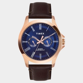 Men Quartz Blue Dial Analog Leather Watch TW000X133