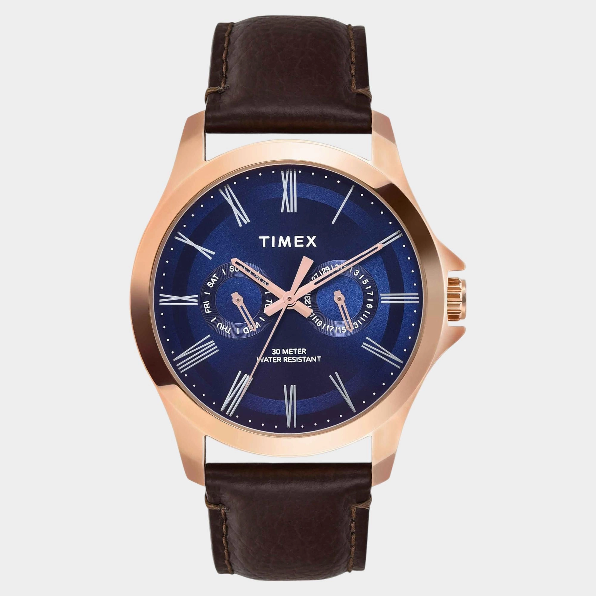 Men Quartz Blue Dial Analog Leather Watch TW000X133