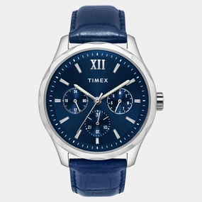 Men Quartz Blue Dial Multi-Function Leather Watch TW0TG7632
