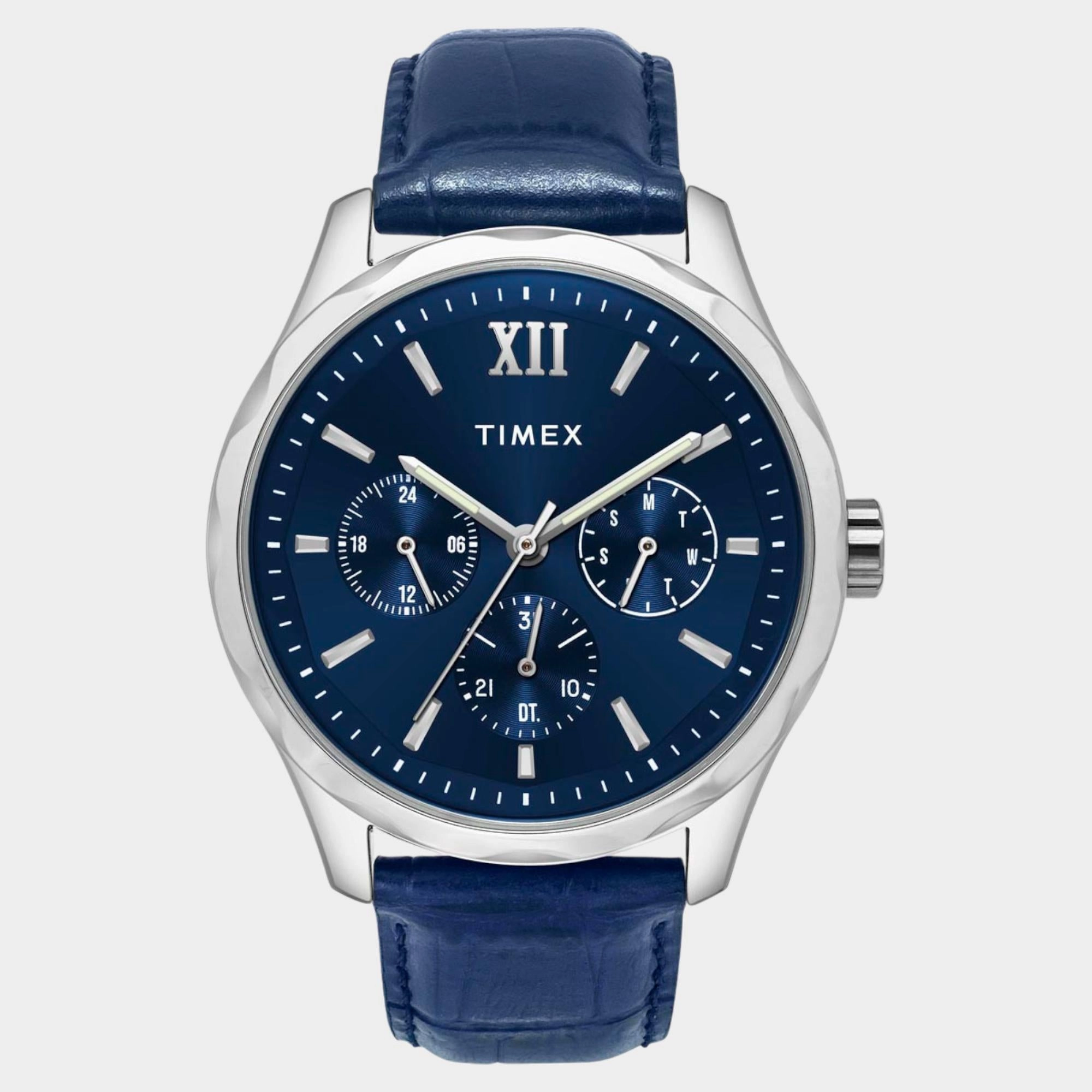 Men Quartz Blue Dial Multi-Function Leather Watch TW0TG7632