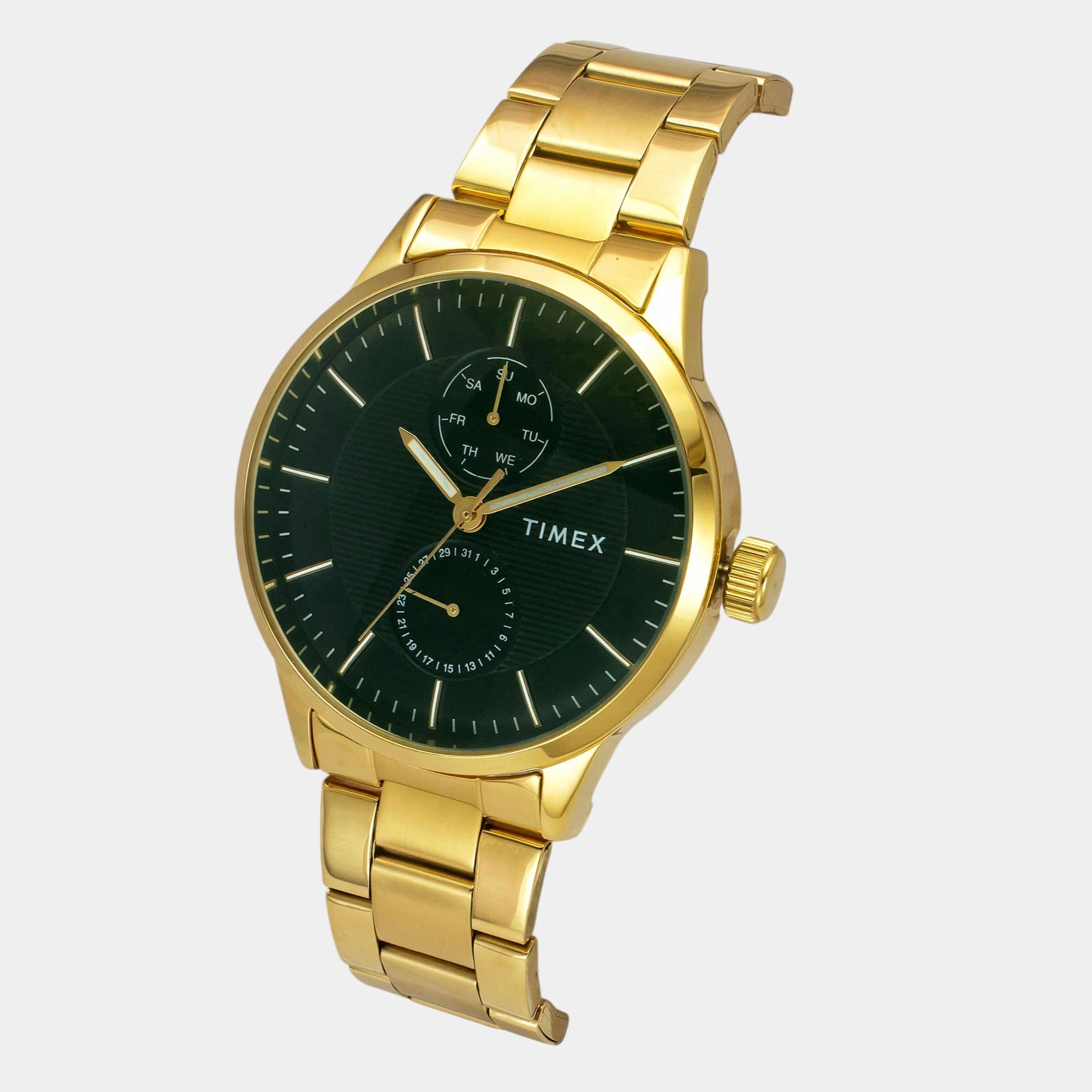 Men Quartz Green Dial Multi-Function Stainless Steel Watch TWEG19939
