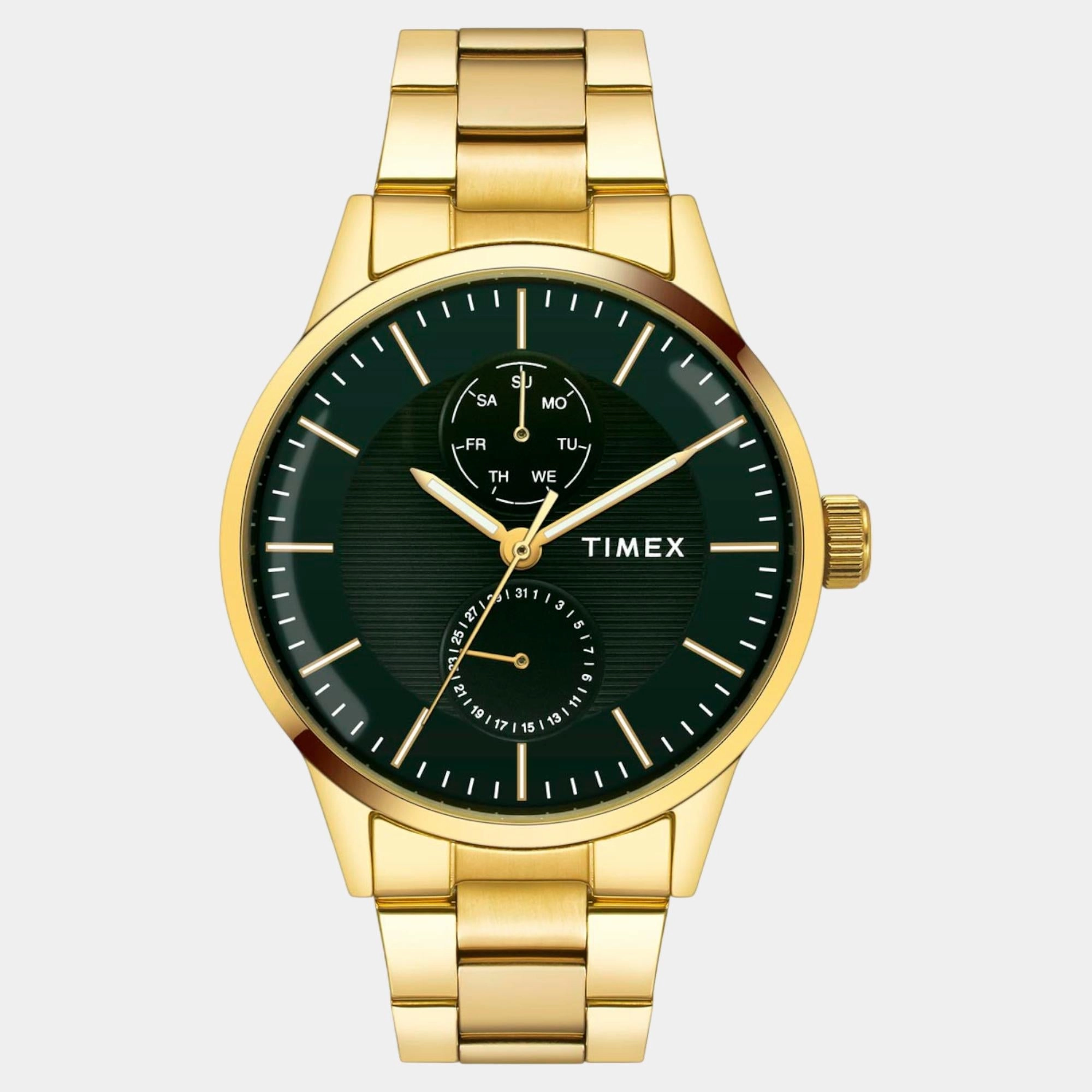 Men Quartz Green Dial Multi-Function Stainless Steel Watch TWEG19939