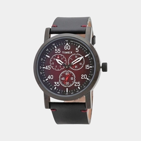 Men Quartz Red Dial Multi-Function Leather Watch TWEG16604