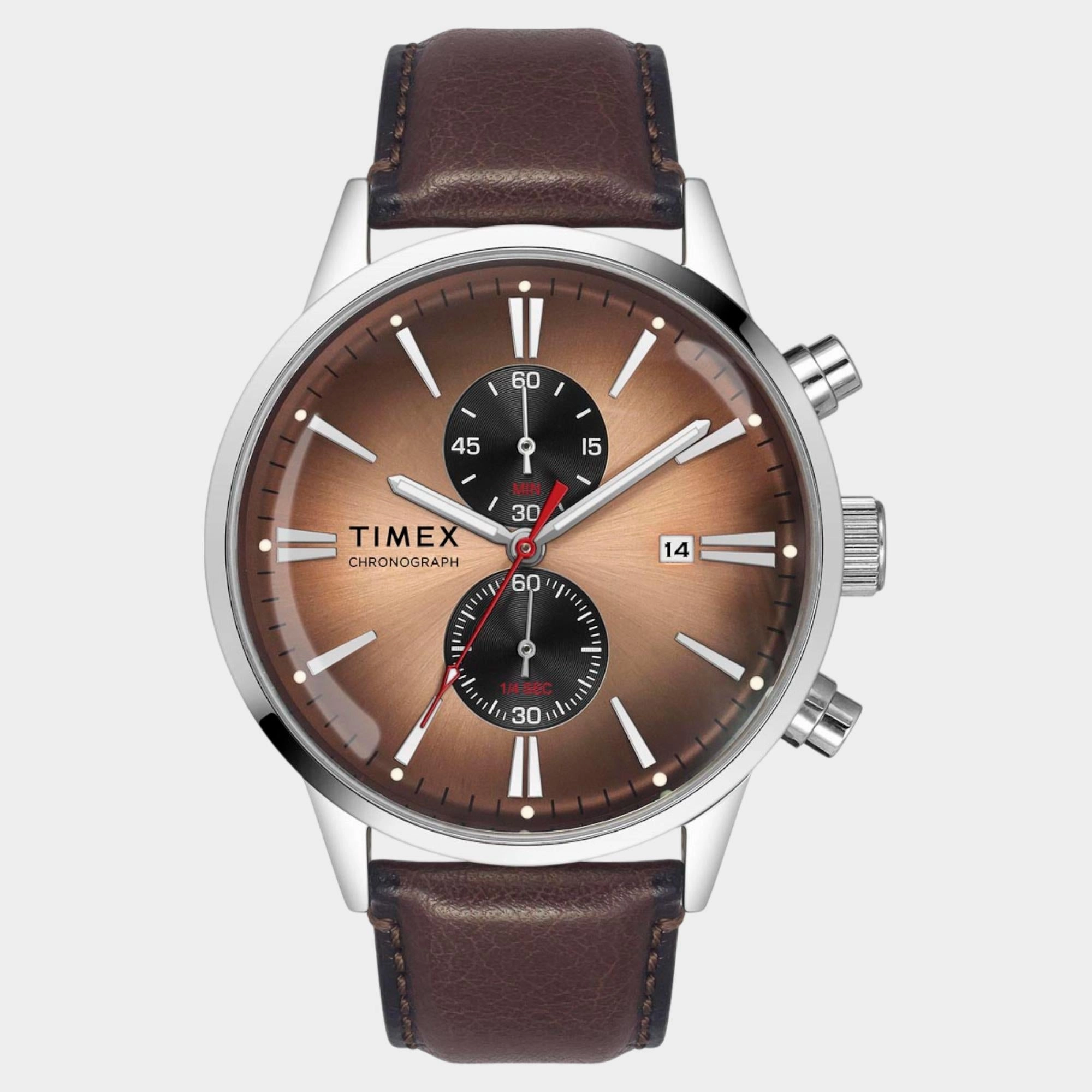 Men Quartz Salmon Dial Chronograph Leather Watch TWEG19930