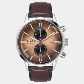 Men Quartz Salmon Dial Chronograph Leather Watch TWEG19930